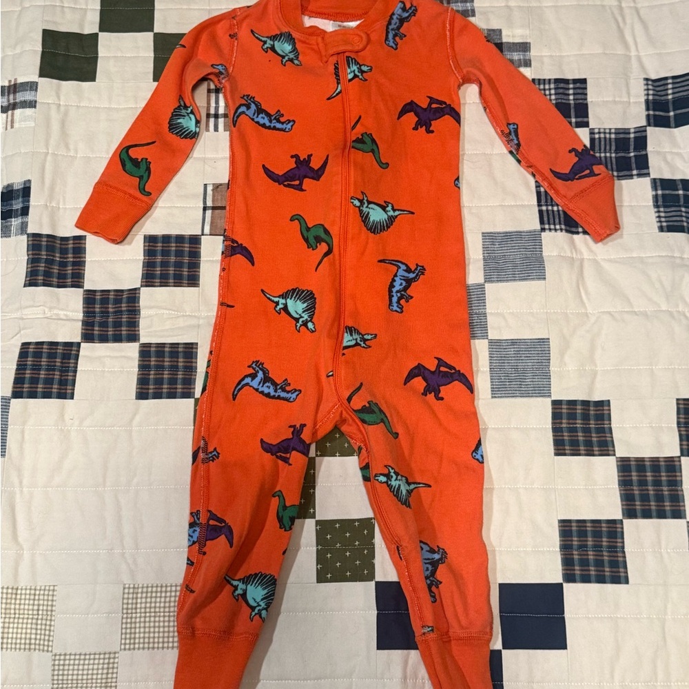 Hanna Andersson Orange Dinosaur Kids Footie